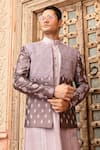 Shop_Abkasa_Purple Dupion-raw Silk Blend Embroidered Floral Jaal Lavola Bandhgala Set _Online_at_Aza_Fashions