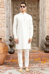 Shop Abkasa White Modal Satin Embroidery Floral Abyan Kurta With Pant at Aza Fashions Shop_Abkasa_White Modal Satin Embroidery Floral Abyan Kurta With Pant _at_Aza_Fashions