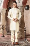 Buy_Abkasa_Beige Katan Silk Embroidery Stitch Line Pebblyn Kurta With Pant  _at_Aza_Fashions