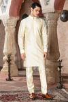 Shop_Abkasa_Beige Katan Silk Embroidery Stitch Line Pebblyn Kurta With Pant  _at_Aza_Fashions