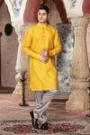 Buy_Abkasa_Yellow Katan Silk Embroidery Thread Aurelius Kurta With Pant  _at_Aza_Fashions