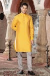 Shop_Abkasa_Yellow Katan Silk Embroidery Thread Aurelius Kurta With Pant  _at_Aza_Fashions