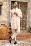 Buy_Abkasa_Peach Katan Silk Embroidery Floral Butti Rosea Kurta With Pant  _at_Aza_Fashions