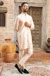 Buy_Abkasa_Peach Katan Silk Embroidery Floral Butti Rosea Kurta With Pant  _Online_at_Aza_Fashions