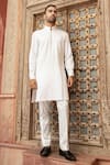 Abkasa_White Modal Satin Embroidery Pearls Ivorienne Kurta With Pant _Online_at_Aza_Fashions