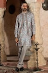 Buy_Abkasa_Blue Cotton, Polyester Embroidery Abstract Bundi Kurta Set _at_Aza_Fashions