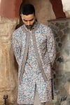Buy_Abkasa_Blue Cotton, Polyester Embroidery Abstract Bundi Kurta Set _Online_at_Aza_Fashions