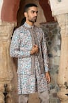 Shop_Abkasa_Blue Cotton, Polyester Embroidery Abstract Bundi Kurta Set _Online_at_Aza_Fashions