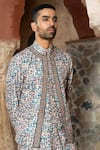 Abkasa_Blue Cotton, Polyester Embroidery Abstract Bundi Kurta Set _at_Aza_Fashions