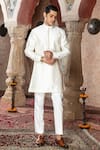 Shop_Abkasa_White Cotton Poly Blend Embroidered Bundi Floral Snowdrop Kurta Set  _at_Aza_Fashions