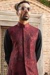 Abkasa_Maroon Dupion Raw Silk Blend Embroidery Beads Merlot Bundi  _Online_at_Aza_Fashions