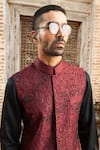 Buy_Abkasa_Maroon Dupion Raw Silk Blend Embroidery Beads Merlot Bundi  _Online_at_Aza_Fashions