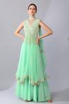 Buy_KEITH GOMES_Green Silk Organza, Linen Brazen Fleur Embroidered Yoke Kurta Palazzo Set _at_Aza_Fashions