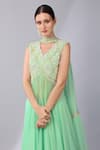 KEITH GOMES_Green Silk Organza, Linen Brazen Fleur Embroidered Yoke Kurta Palazzo Set _at_Aza_Fashions