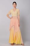 Buy_Keith Gomes_Yellow Silk Organza Embroidery Petunia Yoke Asymmetric Tunic With Palazzo _at_Aza_Fashions