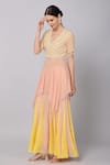 Shop_Keith Gomes_Yellow Silk Organza Embroidery Petunia Yoke Asymmetric Tunic With Palazzo _Online_at_Aza_Fashions