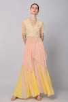 Shop_Keith Gomes_Yellow Silk Organza Embroidery Petunia Yoke Asymmetric Tunic With Palazzo _at_Aza_Fashions