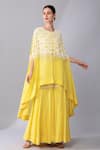 Buy_Keith Gomes_Yellow Silk Organza Embroidery Sequins Scallop Embellished Cape With Sharara _at_Aza_Fashions