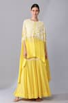 Buy_Keith Gomes_Yellow Silk Organza Embroidery Sequins Scallop Embellished Cape With Sharara _Online_at_Aza_Fashions