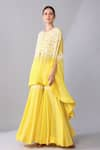 Shop_Keith Gomes_Yellow Silk Organza Embroidery Sequins Scallop Embellished Cape With Sharara _at_Aza_Fashions