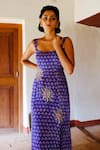 Buy_Jodi_Blue Silk, Cotton Beads, Sequins, Embroidery Square Nur Hand Block Print Dress 
