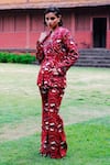 Shop_Jodi_Red Silk Embroidery, Sequins, Salima Hand Block Print Blazer And Trouser Set _Online_at_Aza_Fashions