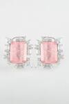Shop_Zaza By Somya_Pink Stones Geometric Royal Highness Stud Earrings _at_Aza_Fashions