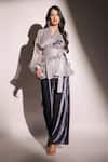 B'Infinite_Grey Crush Organza Embellished Sequin Applique Mystic Slate Top And Trouser Set _Online_at_Aza_Fashions