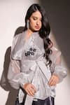 Buy_B'Infinite_Grey Crush Organza Embellished Sequin Applique Mystic Slate Top And Trouser Set _Online_at_Aza_Fashions