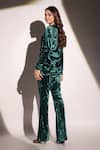 Shop_B'Infinite_Emerald Green Velvet Woven Sequin Shawl Collar Blazer Trouser Set _at_Aza_Fashions