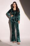 Buy_B'Infinite_Emerald Green Velvet Woven Sequin Shawl Collar Blazer Trouser Set _Online_at_Aza_Fashions