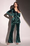 Buy_B'Infinite_Emerald Green Velvet Woven Sequin Shawl Collar Blazer Trouser Set 