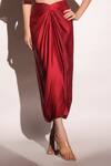 Buy_B'Infinite_Red Sequinned Lycra Woven Vermillion Veil Dazzling Top And Draped Skirt Set _Online_at_Aza_Fashions