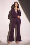 Buy_B'Infinite_Purple Crepe Embroidery Crystal V Neck Royal Amethyst Blazer And Trouser Set _at_Aza_Fashions