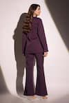 Shop_B'Infinite_Purple Crepe Embroidery Crystal V Neck Royal Amethyst Blazer And Trouser Set _at_Aza_Fashions