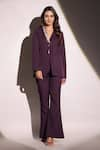 B'Infinite_Purple Crepe Embroidery Crystal V Neck Royal Amethyst Blazer And Trouser Set _Online_at_Aza_Fashions