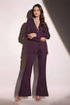 Buy_B'Infinite_Purple Crepe Embroidery Crystal V Neck Royal Amethyst Blazer And Trouser Set _Online_at_Aza_Fashions