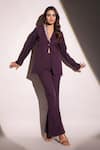 Shop_B'Infinite_Purple Crepe Embroidery Crystal V Neck Royal Amethyst Blazer And Trouser Set _Online_at_Aza_Fashions