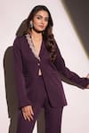 B'Infinite_Purple Crepe Embroidery Crystal V Neck Royal Amethyst Blazer And Trouser Set _at_Aza_Fashions