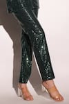 Shop_B'Infinite_Green Sequined Lycra Embroidered Dazzling Tapered Trouser _at_Aza_Fashions