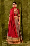 Buy_Latha Puttanna_Grey Karnataka Silk Hand Embroidered Aari Gold Scoop Akka Lehenga Set _at_Aza_Fashions