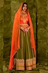 Buy_Latha Puttanna_Green Karnataka Silk Hand Embroidered Aari Gold Scoop Akka Lehenga Set _at_Aza_Fashions