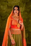 Latha Puttanna_Green Karnataka Silk Hand Embroidered Aari Gold Scoop Akka Lehenga Set _Online_at_Aza_Fashions