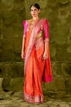 Latha Puttanna_Orange Georgette Hand Embroidered Aari Gold Hennu Saree With Blouse  _at_Aza_Fashions