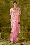 Buy_Latha Puttanna_Pink Checks Organza Embroidered Silk Tape Square Sose Floral Saree With Blouse _at_Aza_Fashions