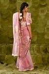 Shop_Latha Puttanna_Pink Checks Organza Embroidered Silk Tape Square Sose Floral Saree With Blouse _at_Aza_Fashions