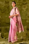 Shop_Latha Puttanna_Pink Checks Organza Embroidered Silk Tape Square Sose Floral Saree With Blouse _Online_at_Aza_Fashions