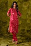 Buy_Latha Puttanna_Magenta Chintamani Silk Hand Embroidered Aari Gold Tangi Kurta And Pant Set _Online_at_Aza_Fashions