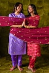 Buy_Latha Puttanna_Magenta Chintamani Silk Hand Embroidered Aari Gold Tangi Kurta And Pant Set 