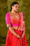 Latha Puttanna_Pink Chintamani Silk Embroidered Zari Sweetheart Nadini Beaten Lehenga Set _Online_at_Aza_Fashions